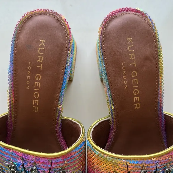 New Kurt Geiger London Women's Multicolor Sequin Slide Sandals. Size 38.