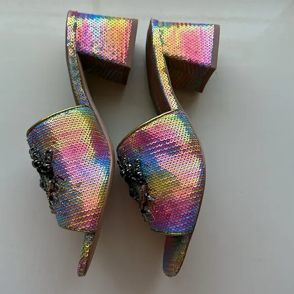 New Kurt Geiger London Women's Multicolor Sequin Slide Sandals. Size 38.