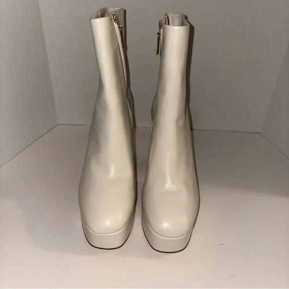 New Larroudé Dolly Leather Platform Boots Bootie Shoes Sz 10 White