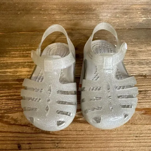 New Little Kids Crocs Isabella Gray Sparkle Jelly Flats Shoes Sandals Size‎ 4 C