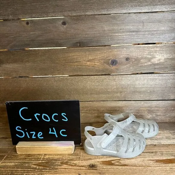New Little Kids Crocs Isabella Gray Sparkle Jelly Flats Shoes Sandals Size‎ 4 C