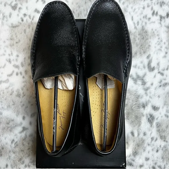 New Massimo Matteo Black Leather Venetian Driver Slip On Loafer Shoes sz 13 Men