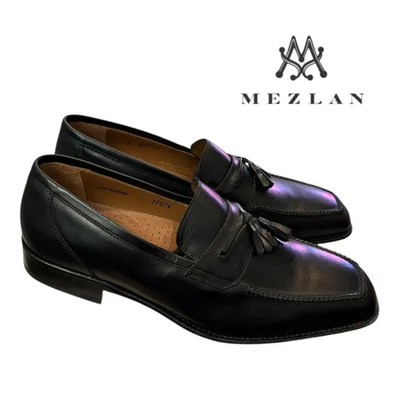 New Mezlan 2135 Men's Black Leather Slip-on Loafers Dress Shoes 9  9W