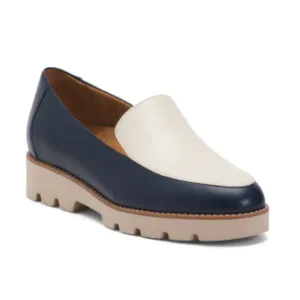 NEW NIB Vionic Kensley Leather Loafers Slip-On Shoes Orthotic Navy Cream 6.5W