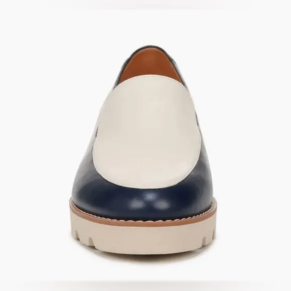 NEW NIB Vionic Kensley Leather Loafers Slip-On Shoes Orthotic Navy Cream 6.5W