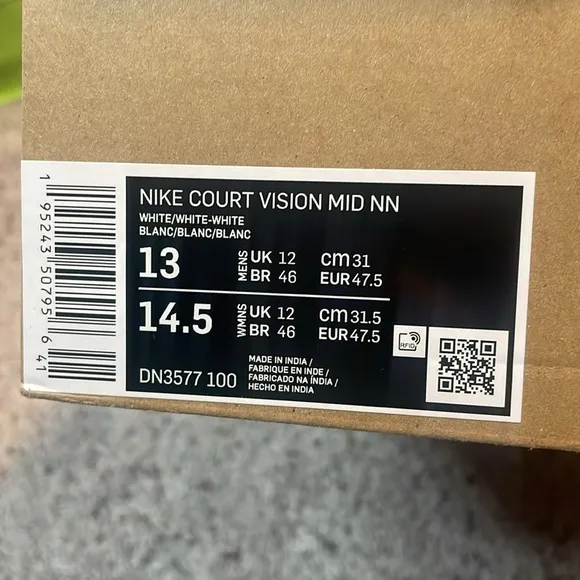 NEW! Nike Court Vision Mid Next Nature All White Unisex Sneakers