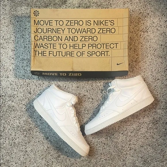 NEW! Nike Court Vision Mid Next Nature All White Unisex Sneakers