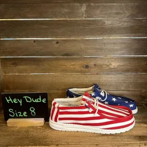 New NWT Mens Hey Dude Wally Patriotic USA Flag‎ Slip On Shoes Loafers Size 8 M