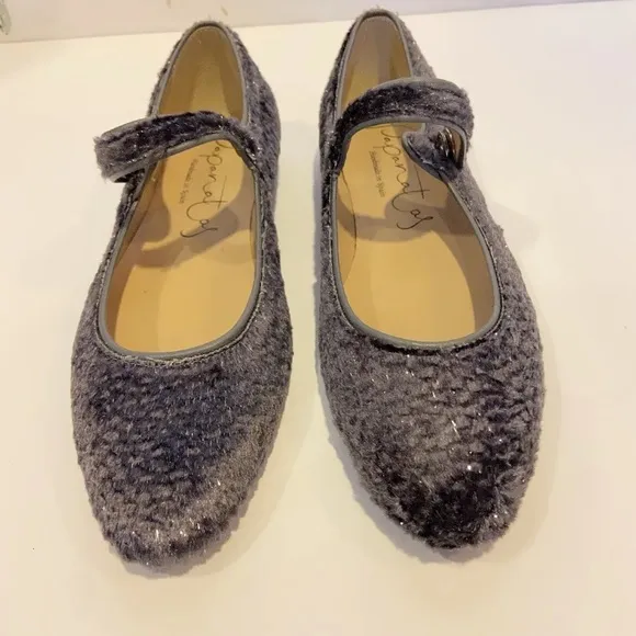 NEW Papanatas girl grey sparkle velvet Mary Jane shoes 32