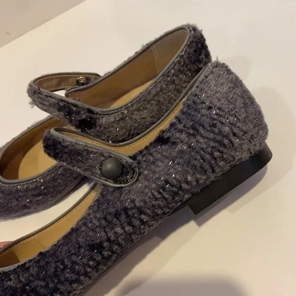 NEW Papanatas girl grey sparkle velvet Mary Jane shoes 32