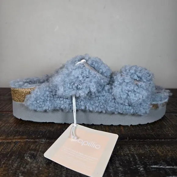NEW Papillio by Birkenstock Arizona Shearling Womens Size 6 Sandals Slipper Blue