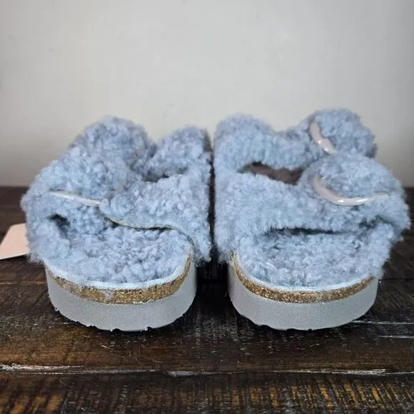 NEW Papillio by Birkenstock Arizona Shearling Womens Size 6 Sandals Slipper Blue