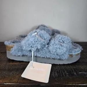 NEW Papillio by Birkenstock Arizona Shearling Womens Size 6 Sandals Slipper Blue