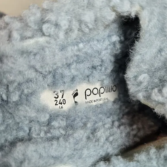 NEW Papillio by Birkenstock Arizona Shearling Womens Size 6 Sandals Slipper Blue