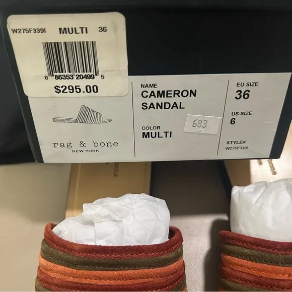 NEW RAG &amp; BONE CAMERON MULTI COLOR SUEDE SANDALS SIZE: 36/6 RETAILS:$295
