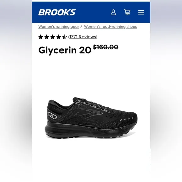 NEW Size 12 BROOKS Glycerin 20 Triple Black Women's Running Shoes