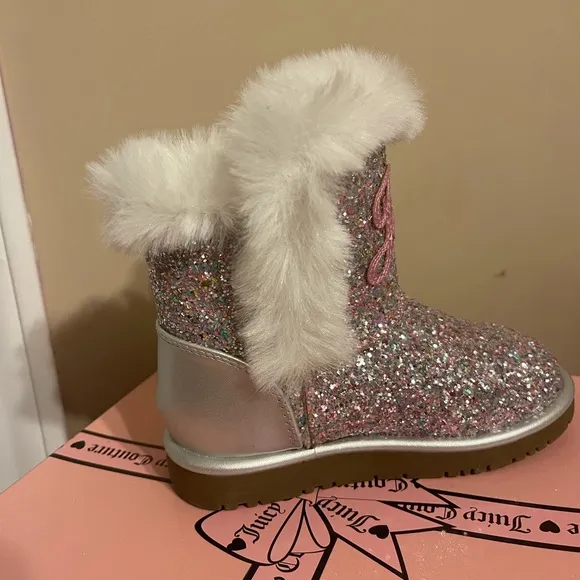 New size 8 Toddler girls silver/pink Juicy Couture boots.