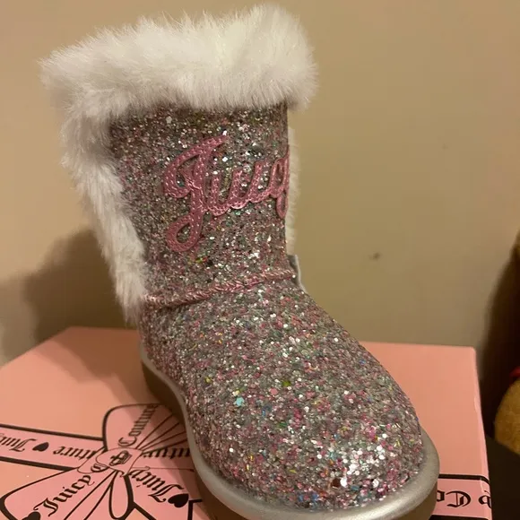 New size 8 Toddler girls silver/pink Juicy Couture boots.