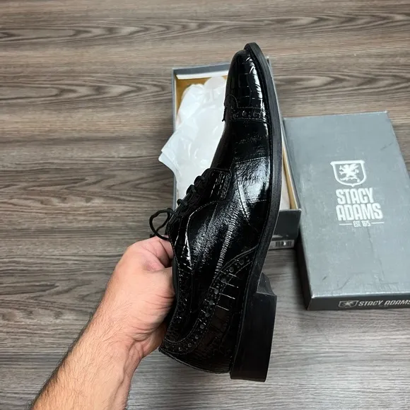 NEW Stacy Adams Black EEL Wingtip Oxfords 9.5 M