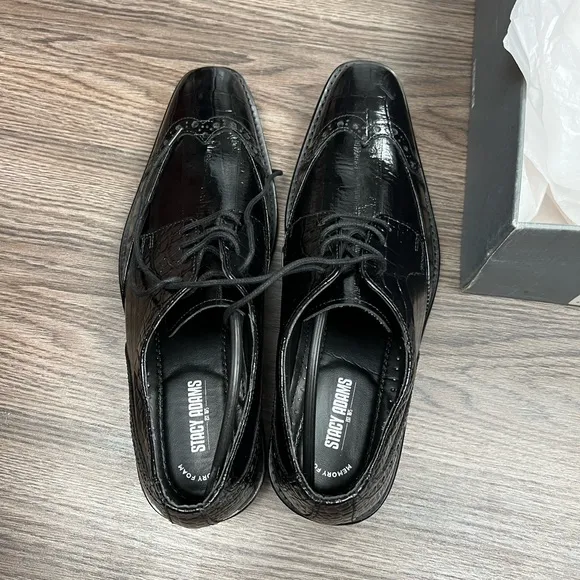 NEW Stacy Adams Black EEL Wingtip Oxfords 9.5 M