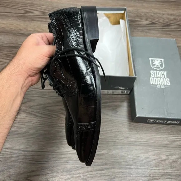 NEW Stacy Adams Black EEL Wingtip Oxfords 9.5 M