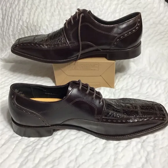 NEW STACY ADAMS MENS SHOES Sz. 11.5M BROWN GENUINE CAIMÁN LEATHER MADE IN BRAZIL