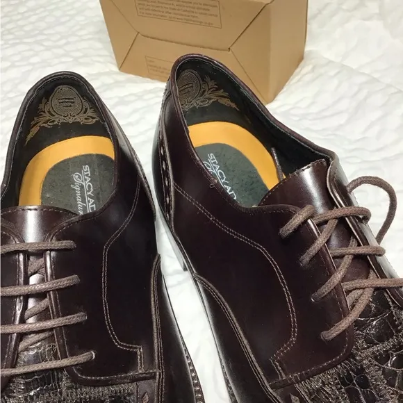 NEW STACY ADAMS MENS SHOES Sz. 11.5M BROWN GENUINE CAIMÁN LEATHER MADE IN BRAZIL