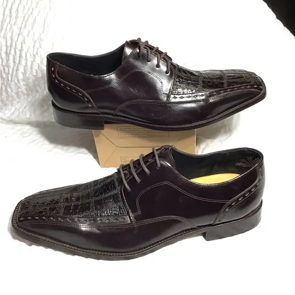 NEW STACY ADAMS MENS SHOES Sz. 11.5M BROWN GENUINE CAIMÁN LEATHER MADE IN BRAZIL