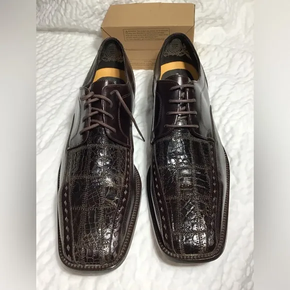 NEW STACY ADAMS MENS SHOES Sz. 11.5M BROWN GENUINE CAIMÁN LEATHER MADE IN BRAZIL