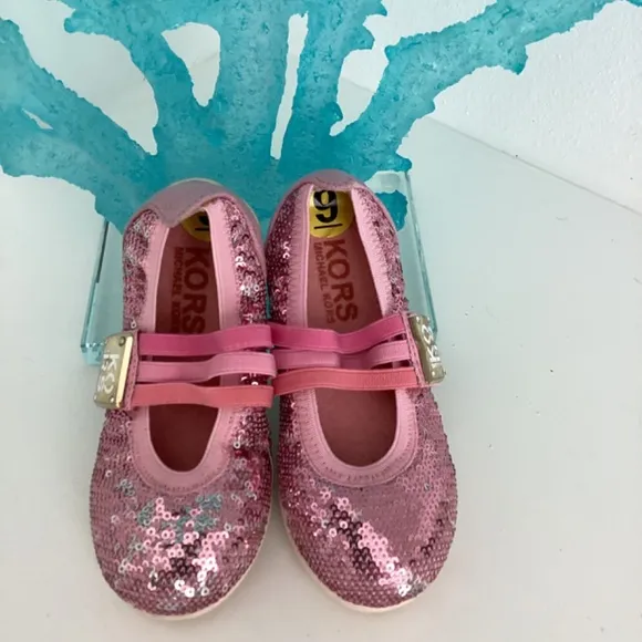NEW TODDLER GIRL MICHAEL KORS PINK SEQUENCE EMBELLISHED FLATS SHOES SZ 9