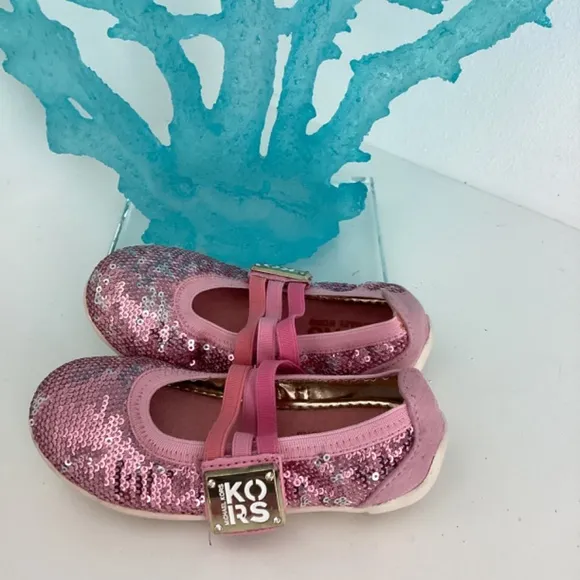 NEW TODDLER GIRL MICHAEL KORS PINK SEQUENCE EMBELLISHED FLATS SHOES SZ 9