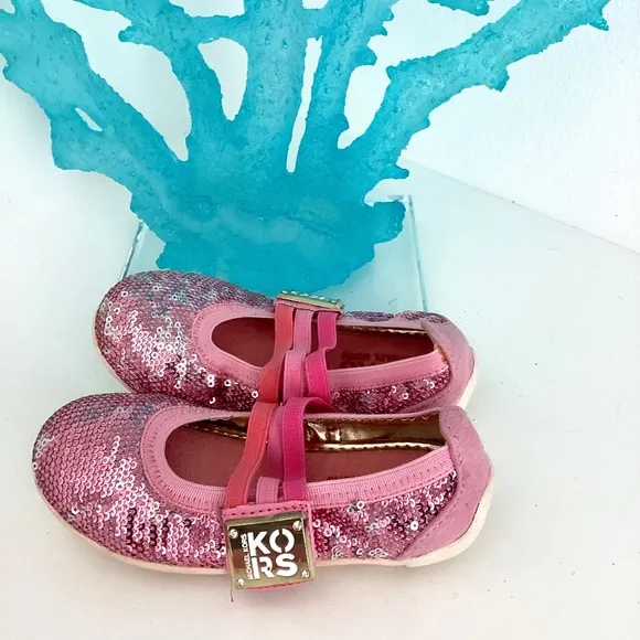 NEW TODDLER GIRL MICHAEL KORS PINK SEQUENCE EMBELLISHED FLATS SHOES SZ 9