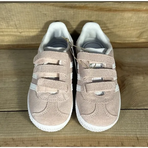NEW Toddler Size 10K Adidas Gazelle I “Icey Pink” Low Top Strap Sneakers AH2229