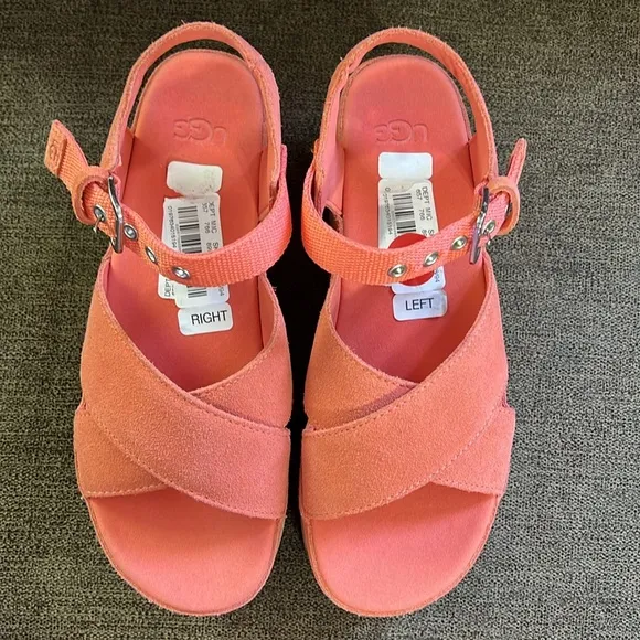 New UGG Aubrey Ankle Sandals Women’s Size 8 in Vibrant Coral