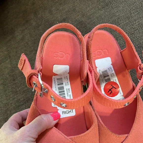 New UGG Aubrey Ankle Sandals Women’s Size 8 in Vibrant Coral