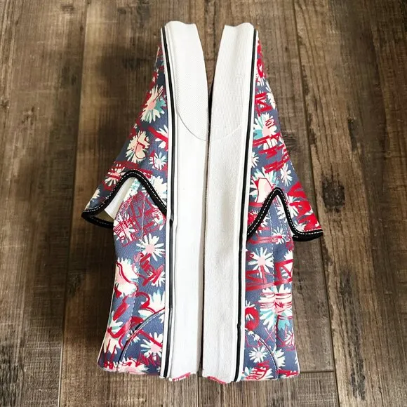 NEW Vans Classic Slip On Floral Red Blue Canvas Shoes Men's Size 13 VN0A4BV31JA