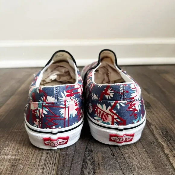 NEW Vans Classic Slip On Floral Red Blue Canvas Shoes Men's Size 13 VN0A4BV31JA