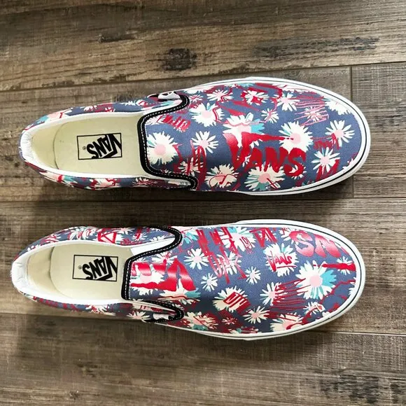 NEW Vans Classic Slip On Floral Red Blue Canvas Shoes Men's Size 13 VN0A4BV31JA