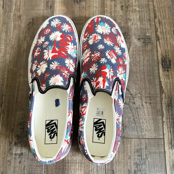 NEW Vans Classic Slip On Floral Red Blue Canvas Shoes Men's Size 13 VN0A4BV31JA