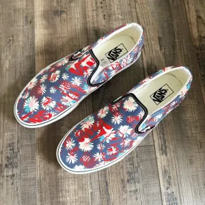 NEW Vans Classic Slip On Floral Red Blue Canvas Shoes Men's Size 13 VN0A4BV31JA