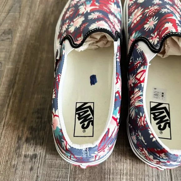 NEW Vans Classic Slip On Floral Red Blue Canvas Shoes Men's Size 13 VN0A4BV31JA