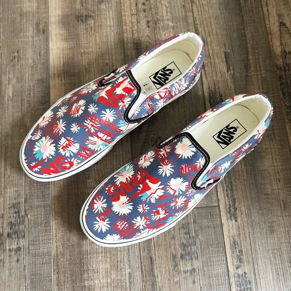 NEW Vans Classic Slip On Floral Red Blue Canvas Shoes Men's Size 13 VN0A4BV31JA