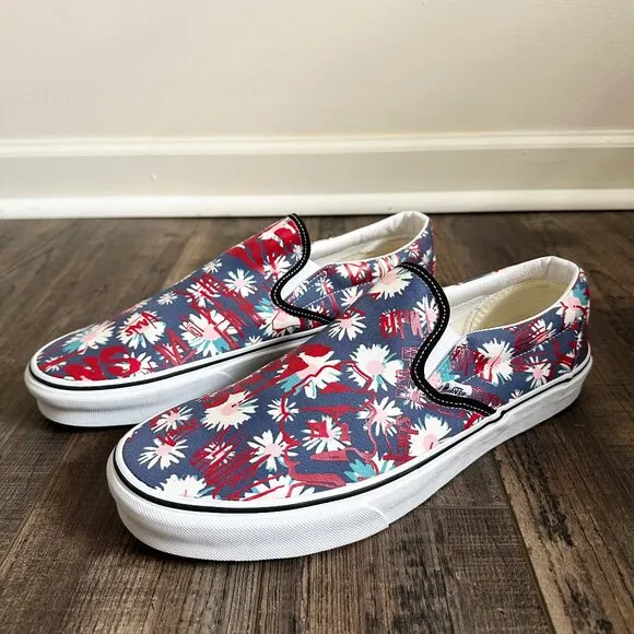 NEW Vans Classic Slip On Floral Red Blue Canvas Shoes Men's Size 13 VN0A4BV31JA