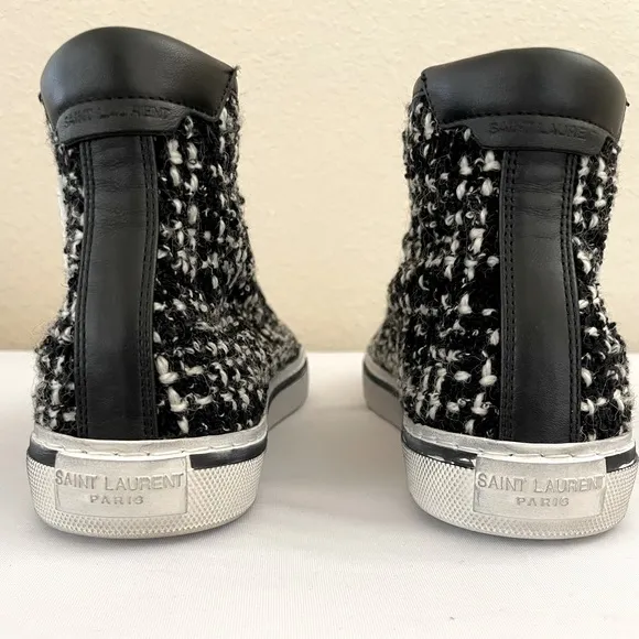 NEW YSL Unisex Tweed Printed Sneakers in Black/White. Size EU 37