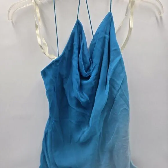 (NEW)Cassandra Stone Ombre Blue 8 Women's Fairy Y2K Spaghetti Strap Silk (87-2)