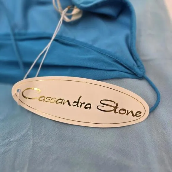 (NEW)Cassandra Stone Ombre Blue 8 Women's Fairy Y2K Spaghetti Strap Silk (87-2)