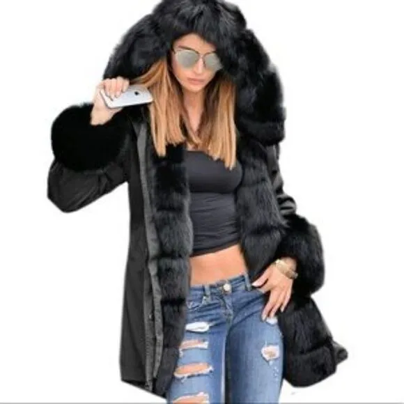 New Hooded Faux Fur Down Lined Parka Warm Coat