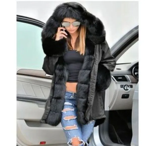 New Hooded Faux Fur Down Lined Parka Warm Coat