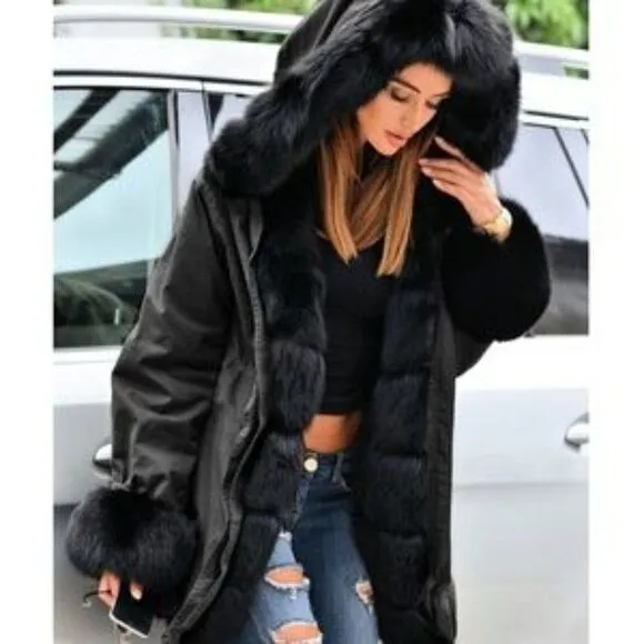 New Hooded Faux Fur Down Lined Parka Warm Coat