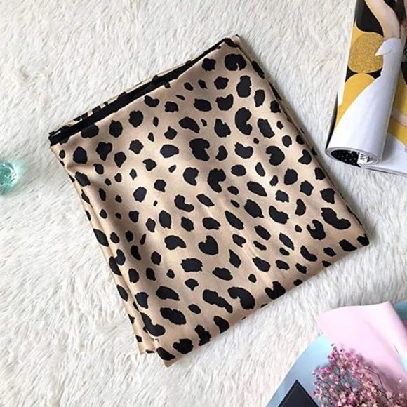 New Leopard Midi Skirt Waistband Silk Satin Skirts